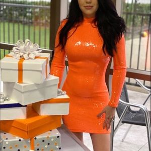 Orange dress  color neon orange , sequins